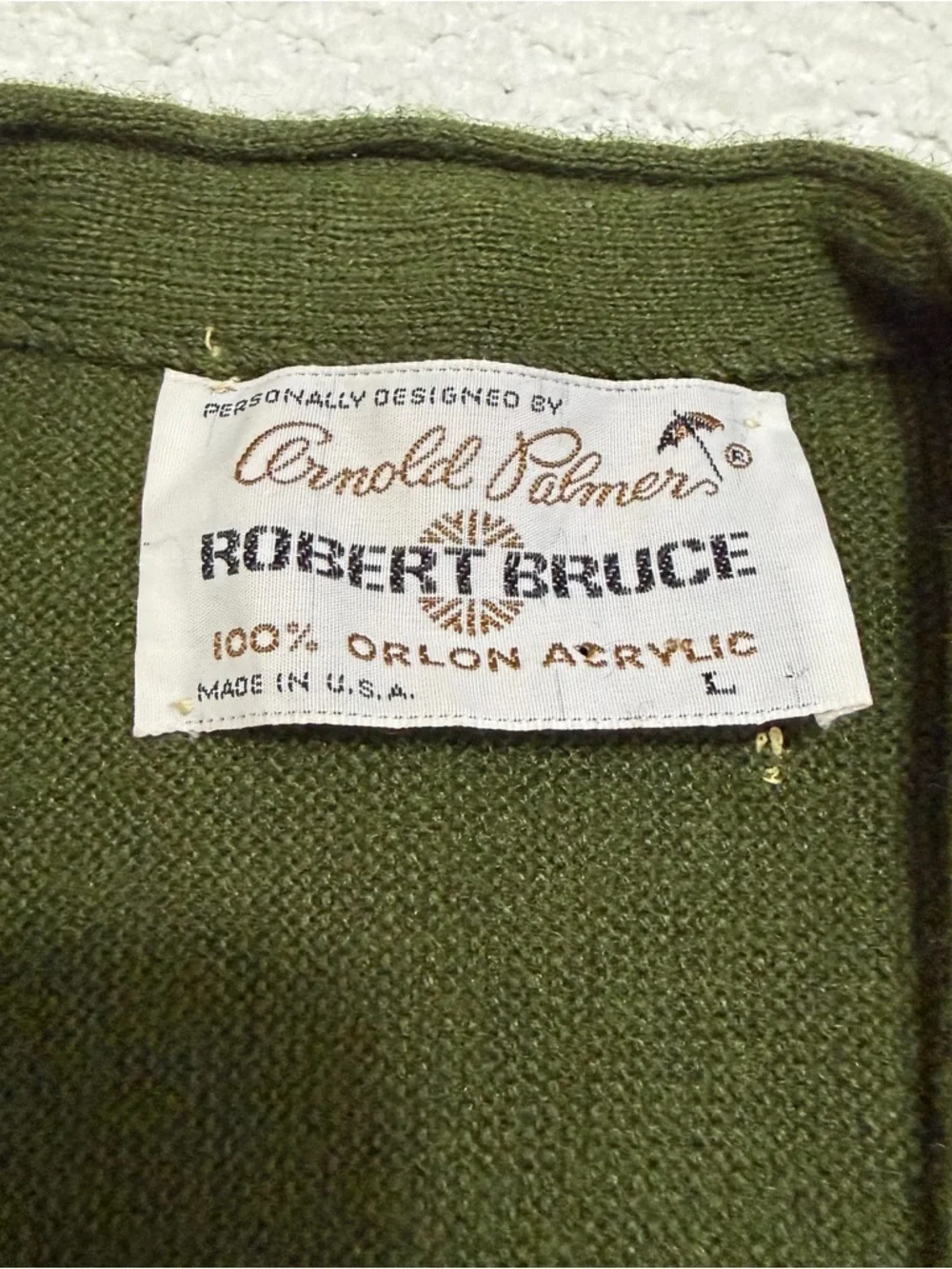 Robert Bruce Arnold Palmer Green Sweater Cardigan 100% Orlon Men’s Size Large